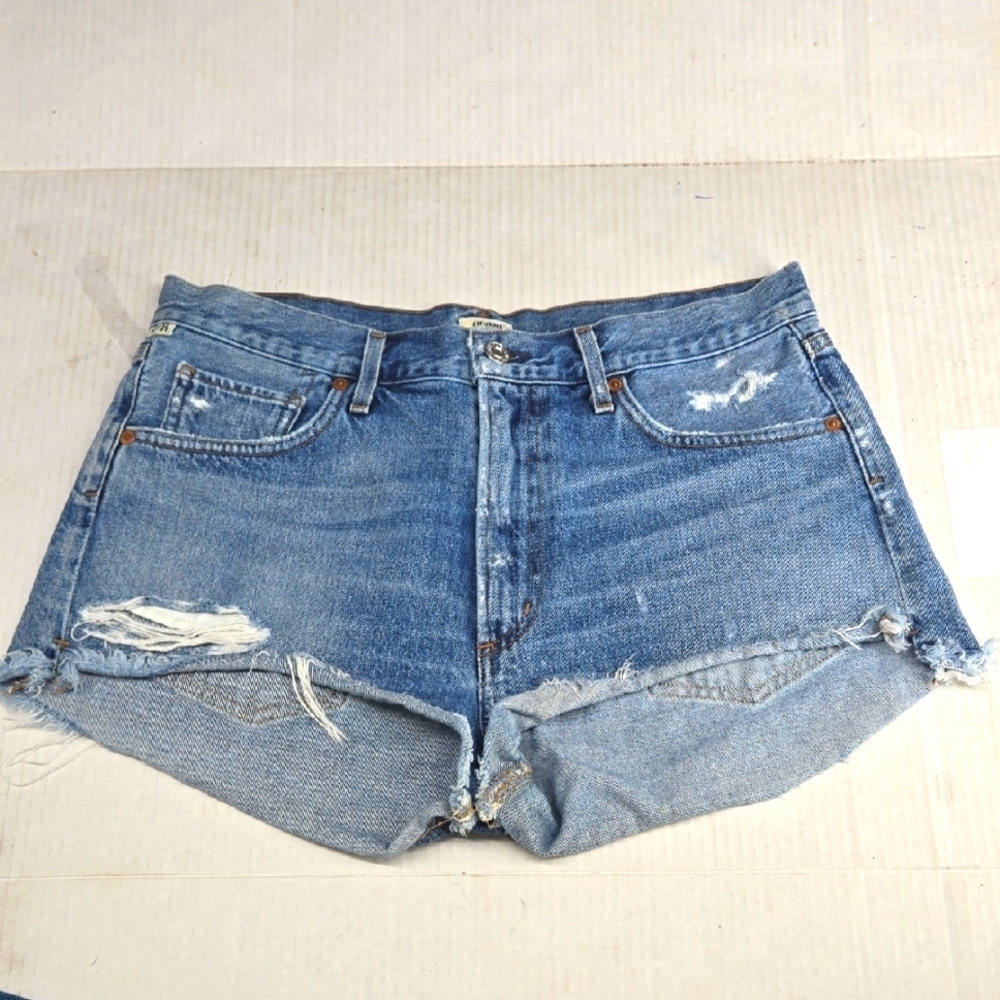 Citizens Of Humanity Blue Denim Distressed Danielle Cut-off Shorts 29W